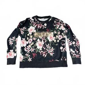 Bebe Floral Logo Sweatshirt-Y2K | Rhinestone Graphic Pullover | Size XL